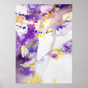 Pôster fundo amarelo e roxo da aguarela