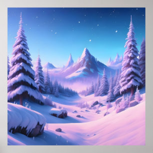 Poster fundo azul brilhante de inverno com cena congelada