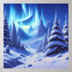 Poster fundo azul brilhante de inverno com cena congelada