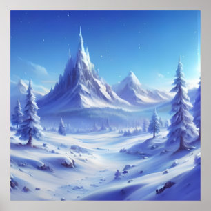 Poster fundo azul brilhante de inverno com paisagem conge