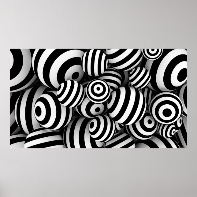 Poster Fundo branco de abstrato com bolas e linhas pretas (Frente)