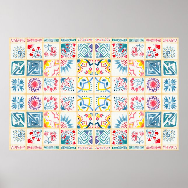 Poster Fundo cortado com ornamentos orientais. Watercol (Frente)