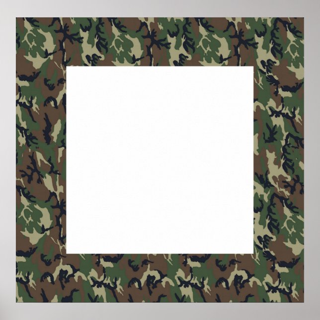 Pôster Fundo de Camuflagem Florestal Militar com Branco (Frente)