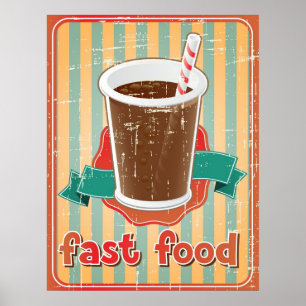 Poster Fundo de comida rápida com bebida no estilo retrô