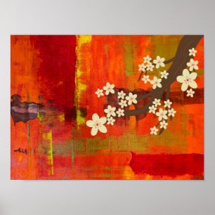 Poster Fundo de cor abstrato com flores brancas