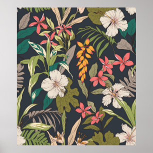 Poster Fundo de flores tropicais sem costura