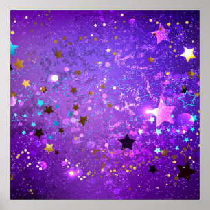 Poster Fundo de folhas roxas com estrelas