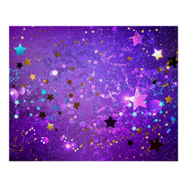 Pôster Fundo de folhas roxas com estrelas (Frente)