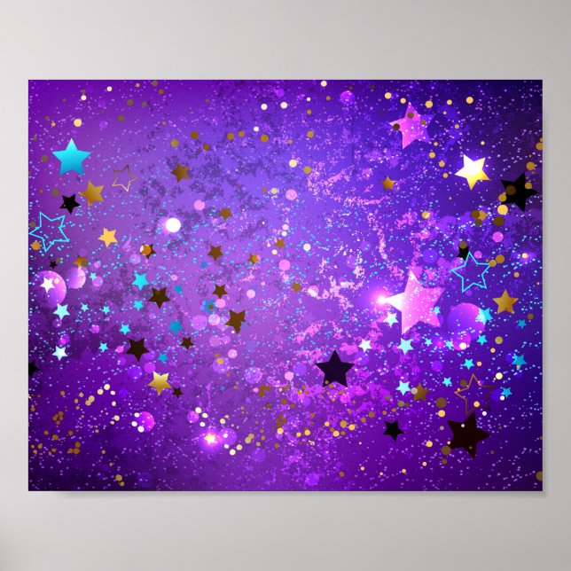 Poster Fundo de folhas roxas com estrelas (Frente)