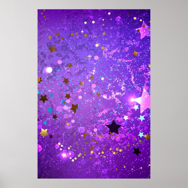 Poster Fundo de folhas roxas com estrelas (Frente)