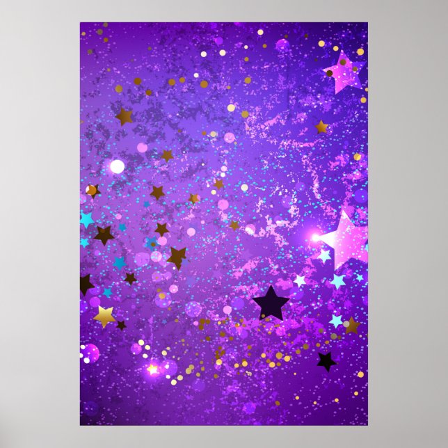Poster Fundo de folhas roxas com estrelas (Frente)