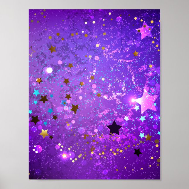 Poster Fundo de folhas roxas com estrelas (Frente)
