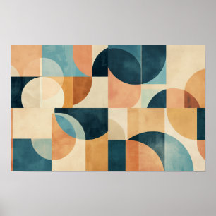 Poster Fundo de formas geométricas em azul e castanho