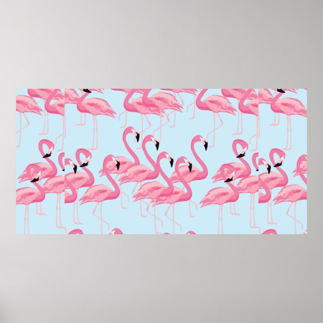 Poster Fundo de padrão contínuo de pássaro flamingo tropi (Frente)