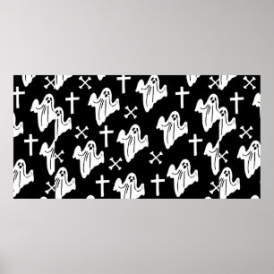 Poster Fundo de padrão de Halloween desenhado à mão
