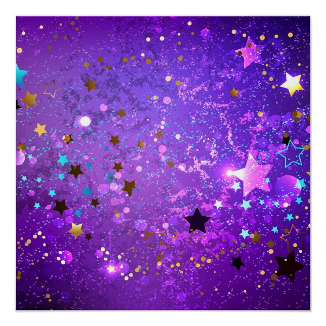 Pôster Fundo de papel alumínio roxo com estrelas (Frente)