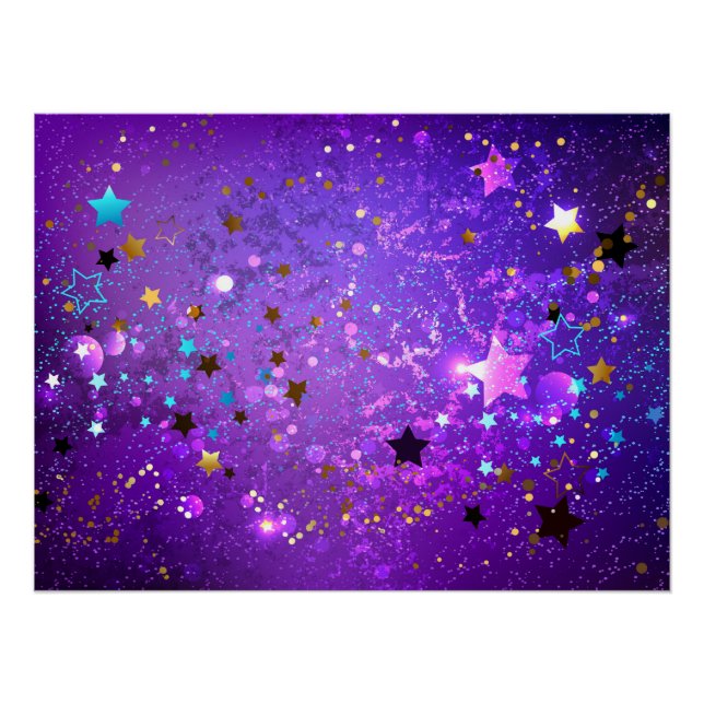 Pôster Fundo de papel alumínio roxo com estrelas (Frente)
