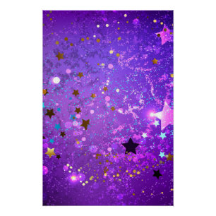 Pôster Fundo de papel alumínio roxo com estrelas