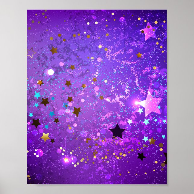 Poster Fundo de papel alumínio roxo com estrelas (Frente)