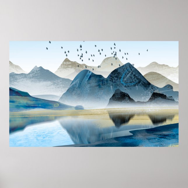 Poster fundo decorativo de abstrato. Montanhas e (Frente)