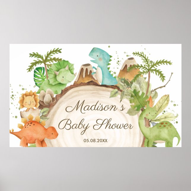 Poster Fundo do Chá de fraldas dos dinossauros-brancos (Frente)