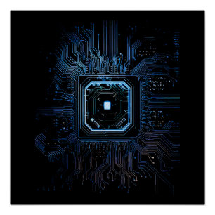Pôster Fundo do computador de TI preto para microchip de