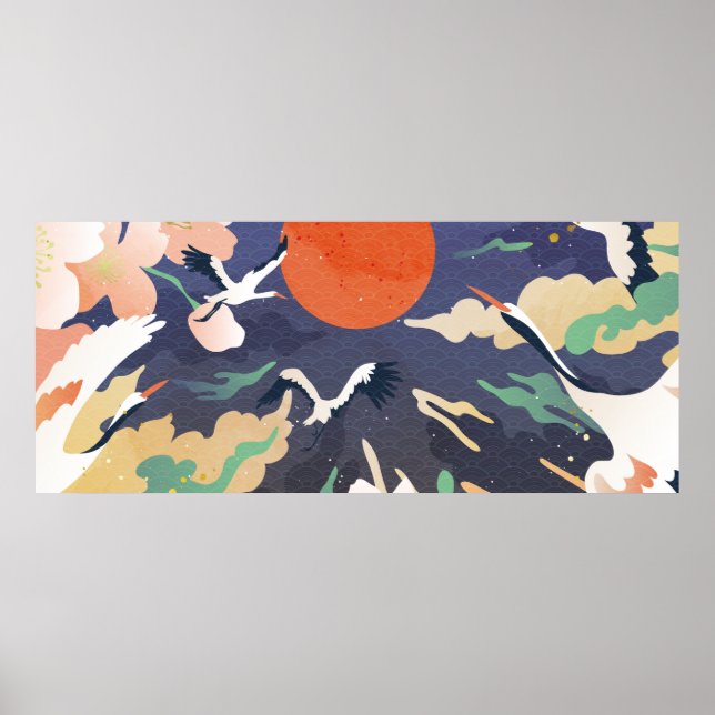 Poster Fundo do estilo oriental do ouro de luxo. Chinês e (Frente)