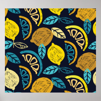 Poster Fundo do Padrão de Doodle de Limão Citrus