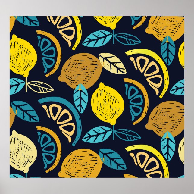 Poster Fundo do Padrão de Doodle de Limão Citrus (Frente)