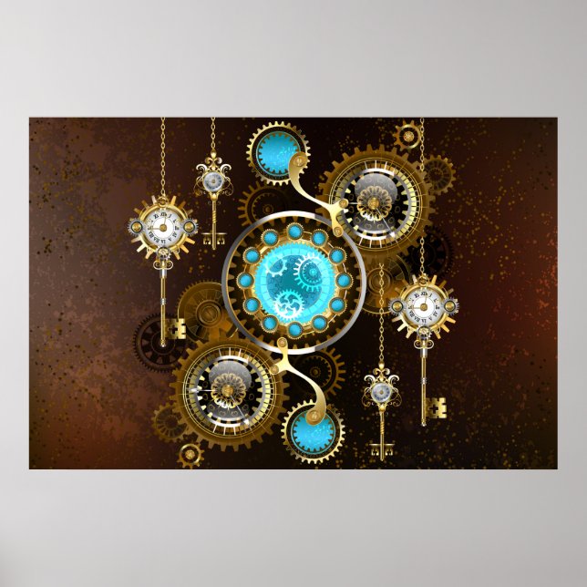 Poster Fundo enferrujado Steampunk com lentes turquesa (Frente)