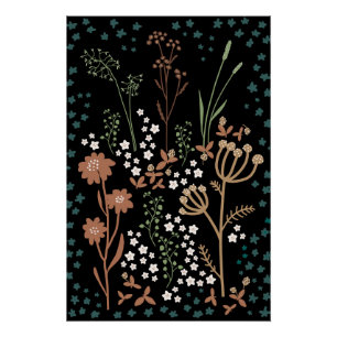 Pôster Fundo Escuro das Flores de Prados