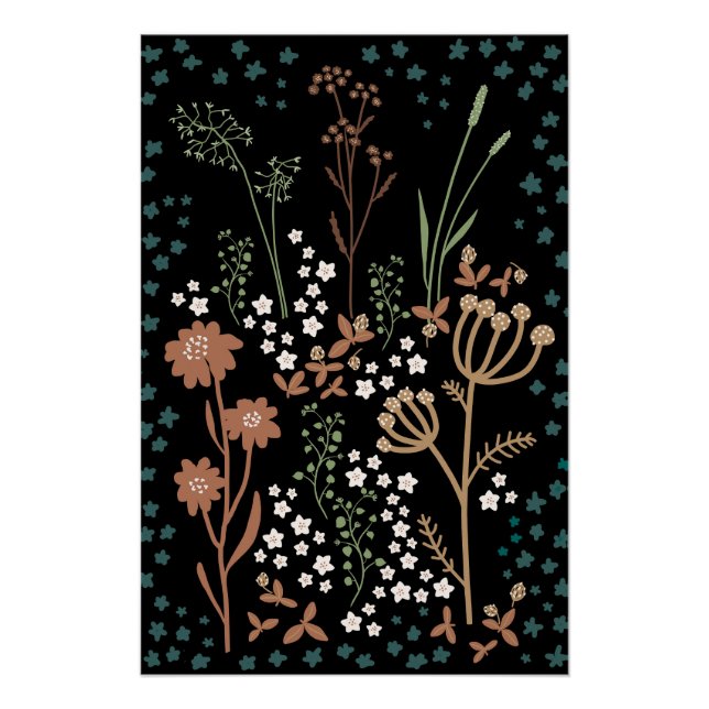 Pôster Fundo Escuro das Flores de Prados (Frente)