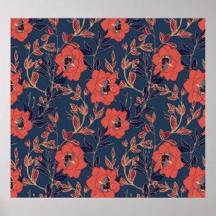 Poster Fundo Escuro de Peões do Rosa vermelha