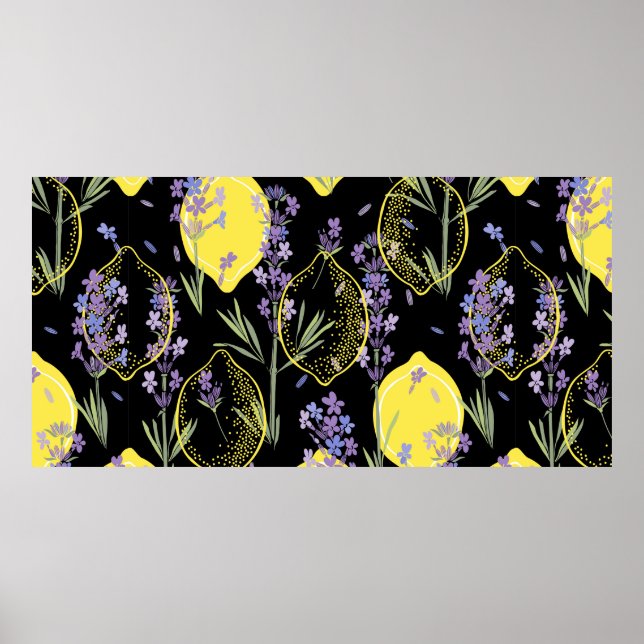 Poster Fundo floral com flores de lavanda desenhadas à mã (Frente)