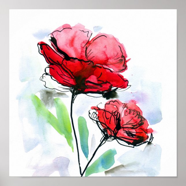 Pôster fundo floral pintado por abstrato 2 (Frente)