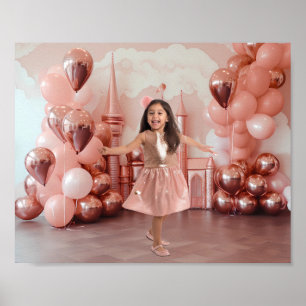 Poster Fundo Fotográfico Balões Castelo Rose Gold