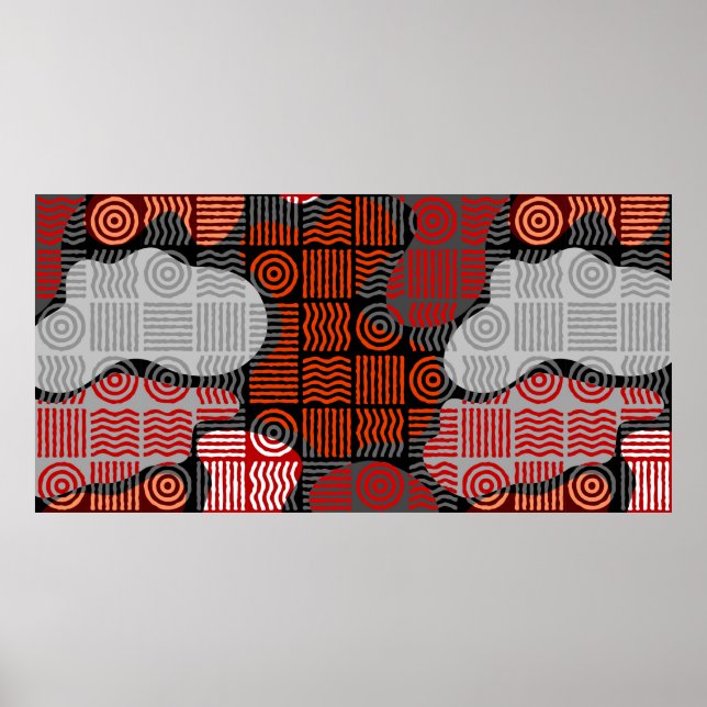 Poster Fundo geométrico tribal castanho em bloco patchwo (Frente)