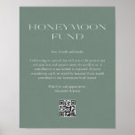 Poster Fundo Honeymoon Salto Escuro Mínimo Despertando Be<br><div class="desc">Poster do Fundo de Lua de Honestidade Personalizado Sinal no estilo minimalista moderno e sábio escuro verde e branco. A placa apresenta um código de QR personalizado que os convidados podem digitalizar com seu smartphone para fazer facilmente uma doação para a lua de mel do casal. Todas as cores deste...</div>