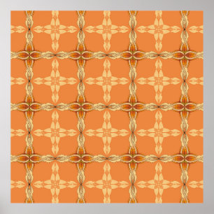 Poster Fundo laranja com tribo abstrato repetido