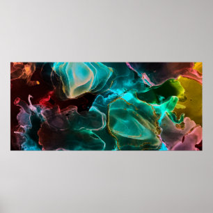 Poster Fundo Mágico. Tinta Mão. Fluxo de água criativa