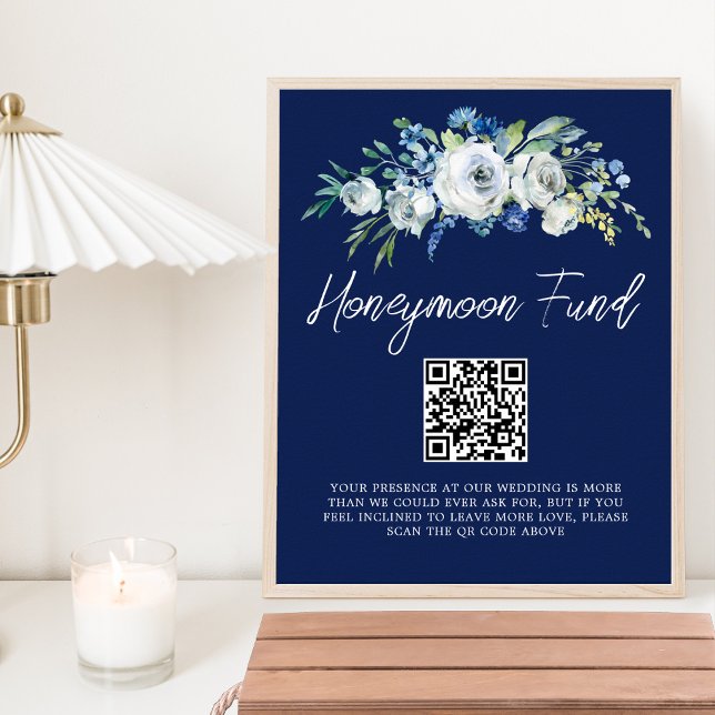Poster Fundo marinho Azul Floral Casamento no inverno Lua (Criador carregado)