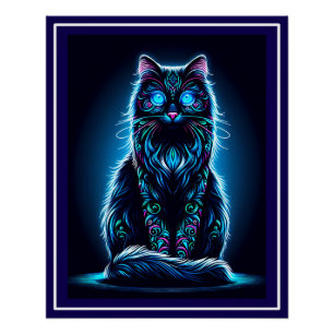 Pôster Fundo Neon Cat Vivid - 97948