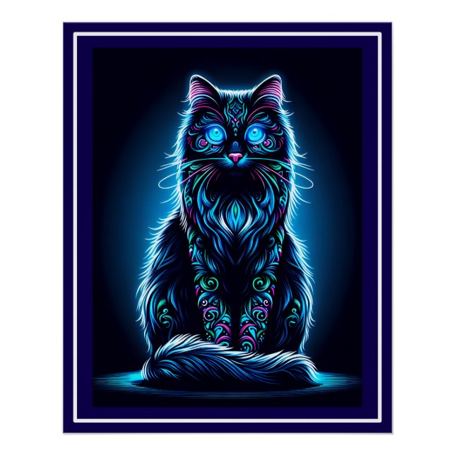 Pôster Fundo Neon Cat Vivid - 97948 (Frente)