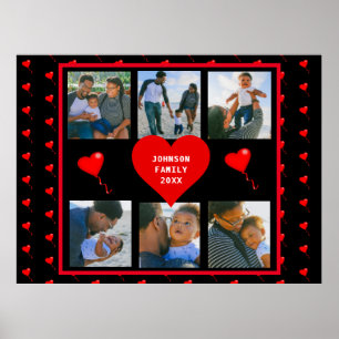 Poster Fundo Preto do Coração da Família de Colagem de