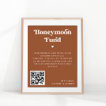 Poster Fundo Retro-Script Heart Terracotta Rust Honeymoon<br><div class="desc">Este poster de na moda,  com script retrô,  texto personalizado e código QR,  faria uma maravilhosa adição à celebração do seu casamento! Adicione facilmente seus próprios detalhes clicando na opção "personalizar".</div>