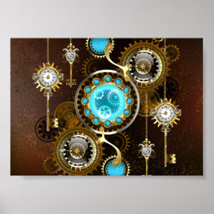 Poster Fundo Rusty Steampunk com Lentes Turquesa