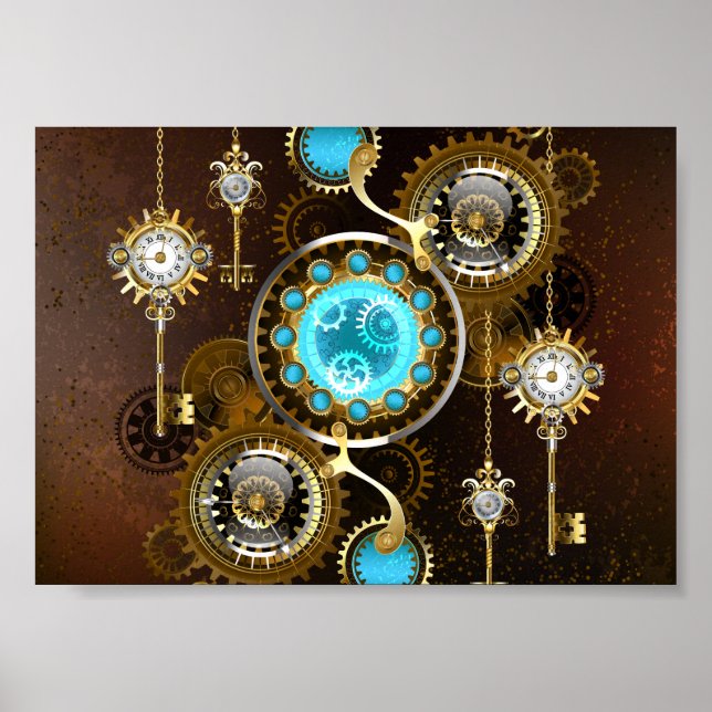 Poster Fundo Rusty Steampunk com Lentes Turquesa (Frente)