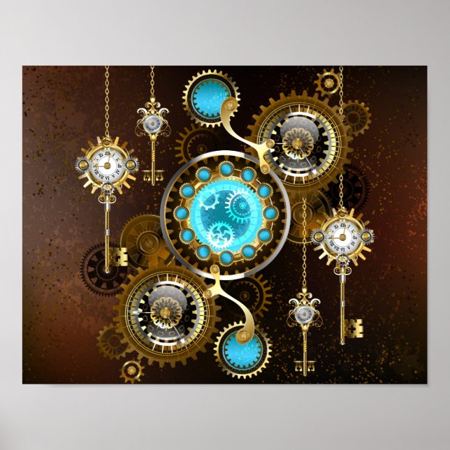 Poster Fundo Rusty Steampunk com Lentes Turquesa (Frente)