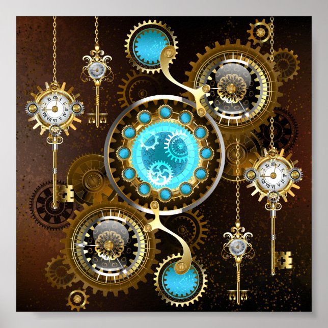 Poster Fundo Rusty Steampunk com Lentes Turquesa (Frente)