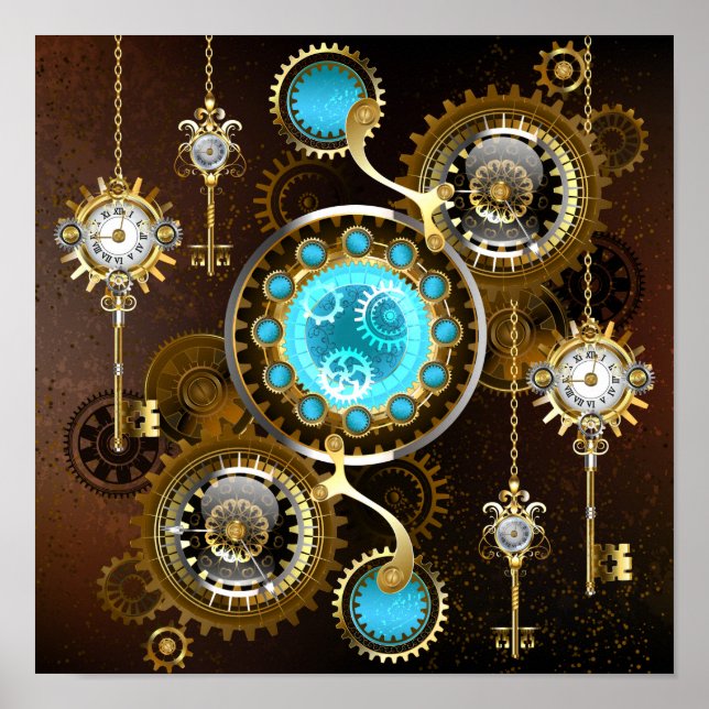 Poster Fundo Rusty Steampunk com Lentes Turquesa (Frente)
